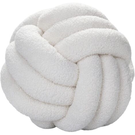 Almohada de bola de nudo beige, cojín de bola anudada, cojín de sofá de terciopelo de cordero tejido a mano ultra suave, cojín para mascotas, cojín de sofá