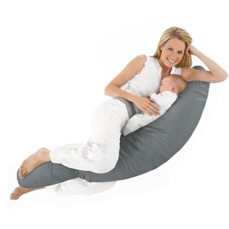 Almohada de embarazo grande de terciopelo Cocoon Boomerang para dormir de lado y amamantar - Gris oscuro