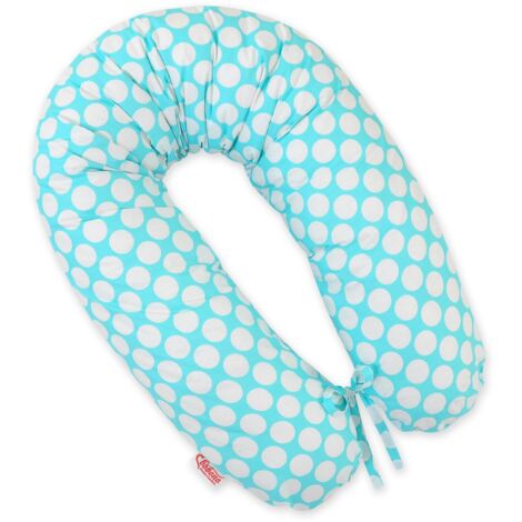 Almohada de embarazo más larga para dormir embarazadas + Funda extraíble - Lunares grandes sobre turquesa