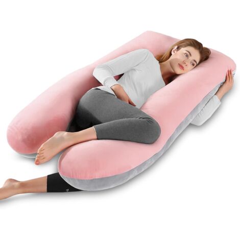 Almohada de embarazo para dormir, almohada de lactancia en forma de U de terciopelo extraíble, almohada de embarazo, almohada de maternidad y almohada corporal para dormir (rosa y gris)