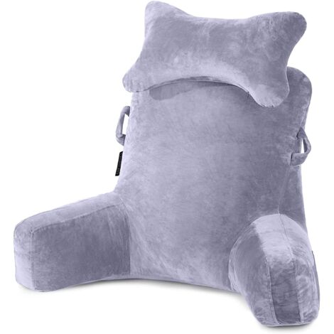 Almohada de Lectura, Almohada para Reposo en la Cama con Cuello Desmontable y Brazos para Sentarse en la Cama o el Respaldo, Almohada de Lectura Espalda para Adultos,Gris