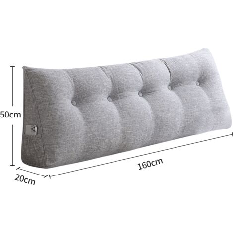 Almohada de lectura en cuña, cojín triangular en cuña, almohada de respaldo con soporte lumbar cervical, perfecta para ver la televisión y leer - Gris claro 160 cm