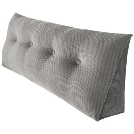 Almohada de lectura en cuña, triangular multiusos con bolsillos, para el cuello y la zona lumbar, cómoda y agradable para la piel, de pana gris, 120 x 50 x 20 cm