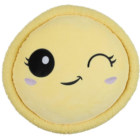 Almohada de peluche con forma de macarrón, color amarillo, fabricada en poliéster.