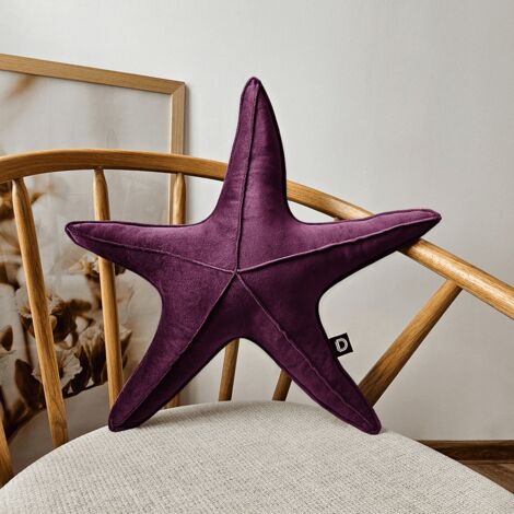 Almohada grande de terciopelo VE2202 con forma de estrella de mar morado oscuro