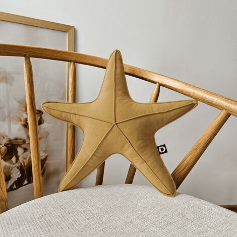 Almohada pequeña de terciopelo VE2215 con forma de estrella de mar  mostaza
