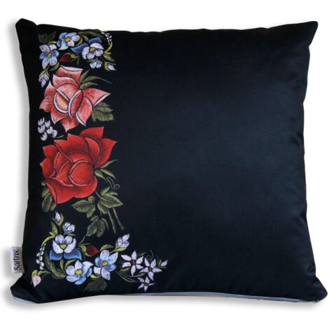 Almohada popular de Łowicz, rosas negras