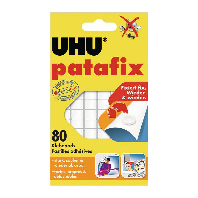 

Almohadillas adhesivas doble cara patafix cartulina blanca con 80 almohadillas adhesivas UHU (Por 12)