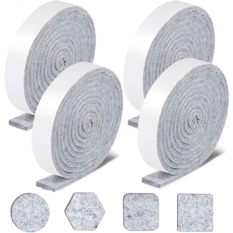 Almohadillas de fieltro autoadhesivas, 4 rollos de almohadillas de fieltro autoadhesivas para muebles, 4 mm de grosor, almohadillas de fieltro