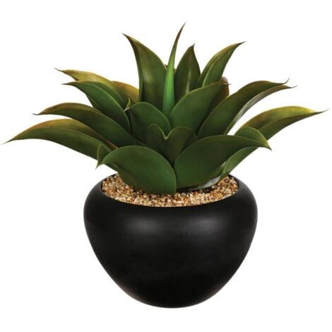 Aloe Vera Artificiel Avec Pot Céramique Noir Atmosphera