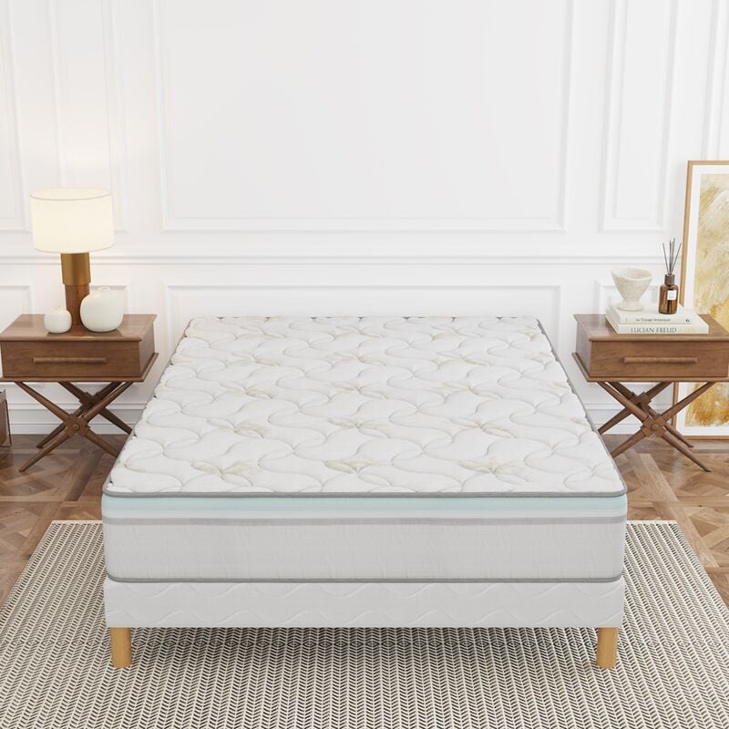 Elite Mattress - Ensemble 140x200 aloe vera Sommier + Matelas Hauteur 27cm