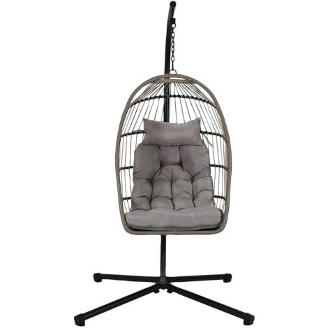 ALOHA - Fauteuil Suspendu Gris Structure en Métal et Plastique avec Coussins