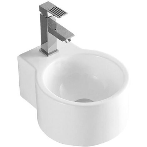 Aloni Design Handwaschbecken Waschtisch Rund Weiß mit Hahnloch 35 x 28 x 16 cm - Weiß