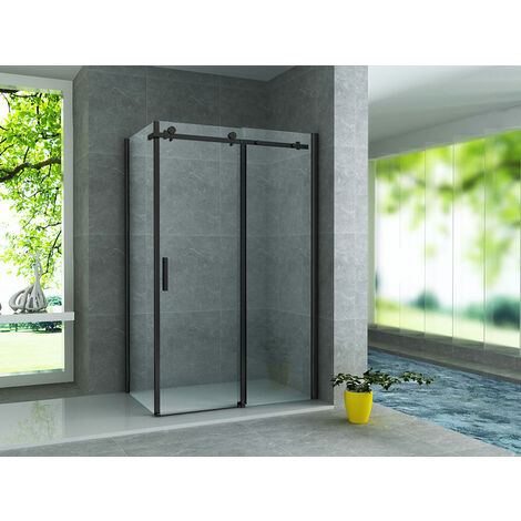 Aloni Duschkabine Schiebetür schwarz matt 8mm 90x120x195cm