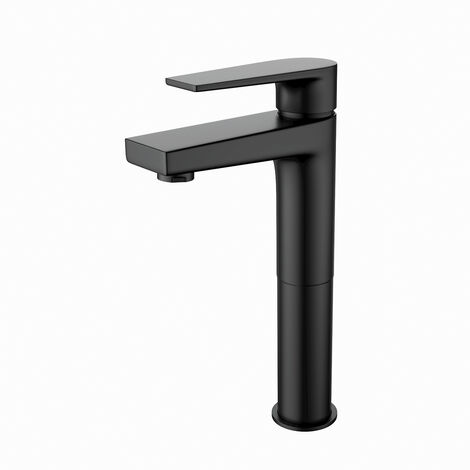 Aloni erhöhte Waschtischarmatur schwarz matt aus Messing für große Waschbecken modern Design mit Strahlregler