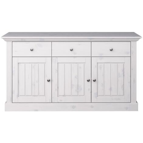 EBUY24 Alonso Sideboard 3 Türen, 3 Schubladen, white washed.