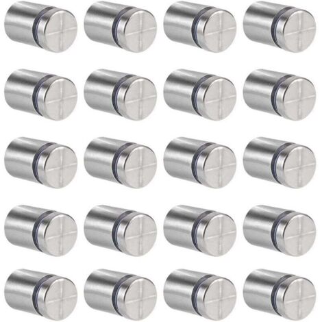 ALOVEZ 20 Pcs Entretoise de Verre,19 x 25mm Vis d'écartement,Support Mural en Acier Inoxydable pour Clous Publicitaires,pour Plaques et Présentoirs de Signe (Argent)