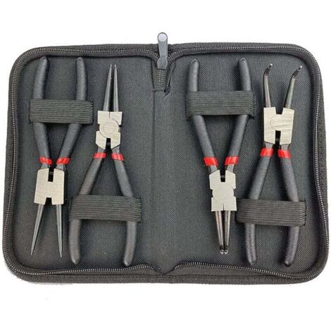 ALOVEZ 4-teiliges Sprengringzangen-Set, 150 mm (6 Zoll), gerade, gebogen, innen und außen, mit Aufbewahrungskoffer und rutschfestem Griff
