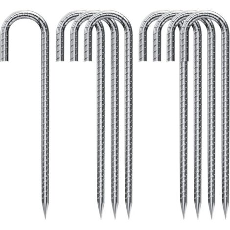 ALOVEZ Ancres de Sol en Lot de 8, Piquets de Tente en Acier galvanisé,piquets de Fixation avec Crochet en J, 30CM Trampoline auvent ancrage au Sol en Acier