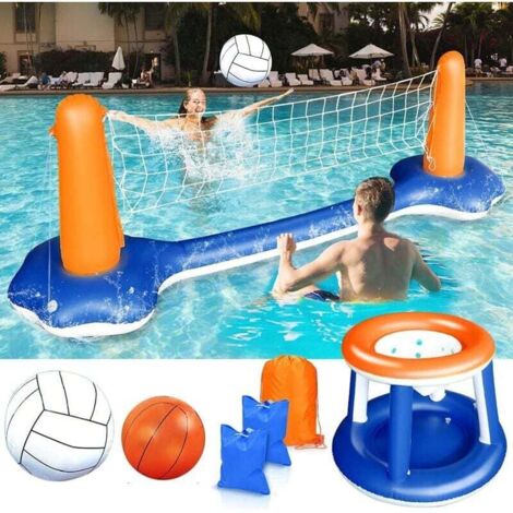 ALOVEZ Aufblasbares Volleyballset – Aufblasbares Pool-Volleyballspielzeug mit Basketballkorb, Volleyballnetz, zwei Bällen, Schwimmspiel für Kinder und Erwachsene…