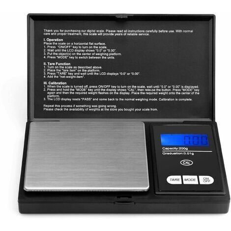 Alovez – Balance de poche 200 g x 0,01 g – Balance de cuisine avec écran LCD et fonction tare – Précise pour un pesage exact-AquaForge