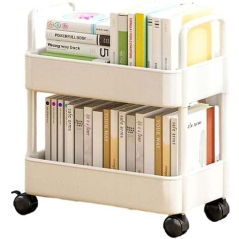 ALOVEZ Chariot de rangement à 2 niveaux, Chariot Organisateur Polyvalent avec roulettes, étagère de rangement pour cuisine, salle de bain, buanderie, bureau, blanc