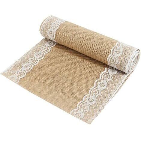 Alovez - Chemin de Table Toile de Jute et Dentelle pour Mariage Festival Fête Décorations 30 x 275CM