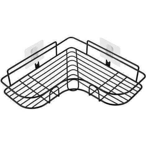 Alovez - Douche en acier d'angle à étagères noires sans perforation, salle de bain à étagères, porte de savon salle de bain douche en acier inoxydable, accessoires salle de bain 8 autocollants adhés