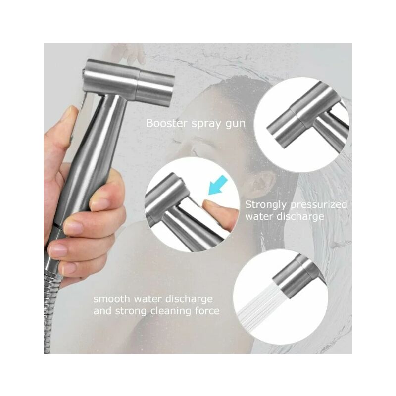 Douchette Wc Kit Complet - Kit Douchette Wc avec Vanne 3 Voies (1/2'-3/8') i Tailles Standards France (Argent) - Alovez