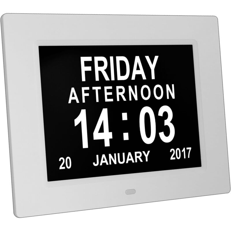 Horloge murale numérique, réveil, led, grands chiffres, très grand, calendrier électronique, horloge de jour, (blanc) - Alovez