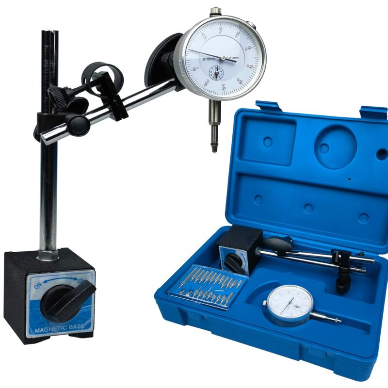 Indicateur à cadran avec support de base magnétique 0-10 mm, jauge de testeur à bras long réglable avec précision de 0,01 mm, points indicateurs 22