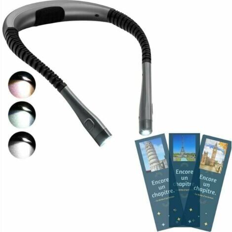 Lampe De Lecture De Cou Rechargeable - 3 Couleurs LED - Luminosité Réglable - Autonomie 140h
