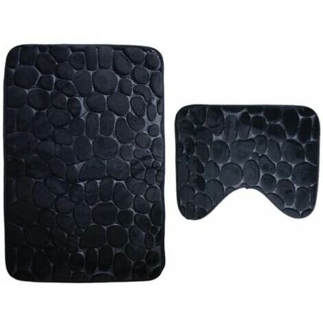 Alovez - Lot de 2 tapis de bain antidérapants en mousse à mémoire de forme respirants et confortables, absorbant l'eau douce, toilettes, tapis de salle de bain, support antidérapant (noir)
