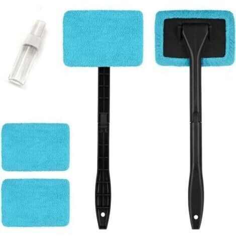 Alovez - Outil de Nettoyage de Pare-Brise de Voiture, XU, Outil de Nettoyage à Manche télescopique avec 4 tampons en Microfibre, Pour vitres intérieures et extérieures du véhicule, Bleu Clair -