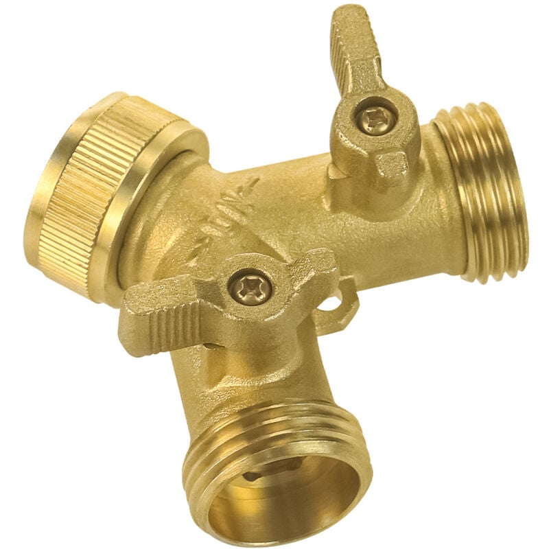 Répartiteur de tuyau d'arrosage en laiton (2 voies), Répartiteur de tuyau en y en laiton massif 2 vannes - Alovez