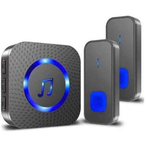 Alovez - Sonnette sans Fil Carillon de Porte Exterieur IP55 Étanche à 400M Deux Bouton Emetteurs avec Un Récepteur Enfichable, Indicateur LED Bleu, 5 Niveaux Volumes et 55 Mélodies, Noir