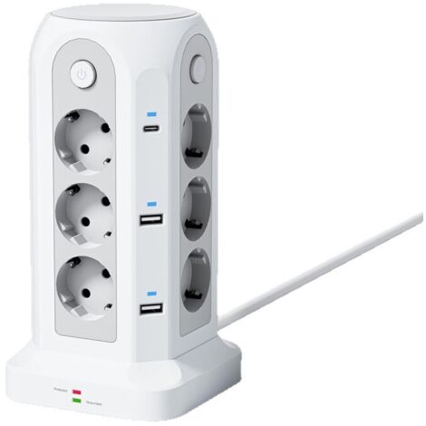 ALOVEZ Station de Recharge USB Intelligente Verticale, Multiprise Tour avec Ports Type-C PD Charge Rapide pour Bureau Maison, Prise Multiple Verticale