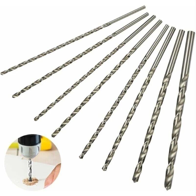 Image of Alovez - Verlängerter Spiralbohrer-Satz, Schnellarbeitsstahl, 8-teilig, verlängerter Spiralbohrer
