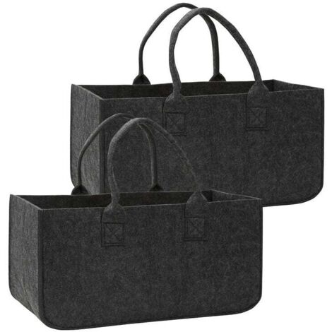 ALOVZE Felt Bags 2 pezzi Cesto in feltro per legna da ardere Borsa della spesa Cestino in feltro pieghevole Grande - Grigio scuro 50 x 25 x 25 cm