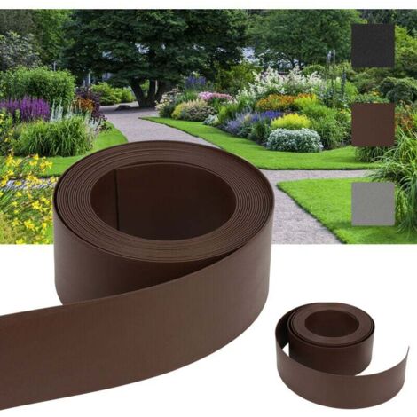 ALOVZE Garteneinfassung, flexible Rasenkante, Hartplastik, Beeteinfassung, Mähkante, Gartenarbeit, 10 m x 14 cm x 2 mm, Braun