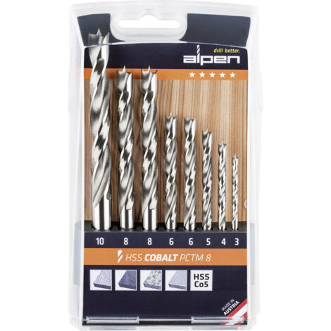 Alpen 0063300008100 Holz-Spiralbohrer 8teilig 3 mm, 4 mm, 5 mm, 6 mm, 6 mm, 8 mm, 8 mm, 10 mm   1 St