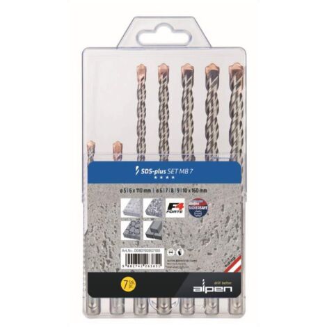 Alpen 0080700007100 - Juego de brocas helicoidales para hormigón (5 mm, 6 mm, 7 mm, 8 mm, 9 mm, 10 mm)