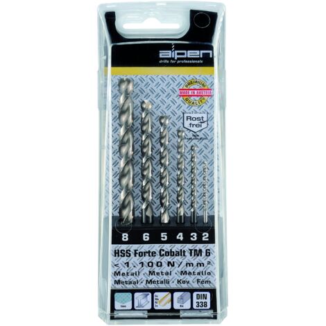 Alpen - 100616100 - HSS Cobalt Forte, DIN 338, diámetro 2-8 mm como 6 piezas, en caja de plástico