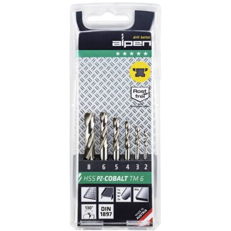 Alpen 100906100 HSS-E Jeu de forets pour le métal 6 pièces Cobalt DIN 1897 tige cylindrique 1 set