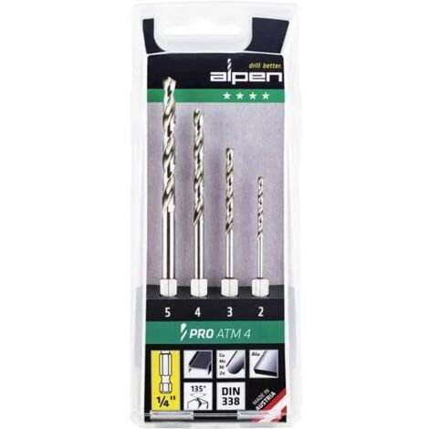 ALPEN 110804100 FORET HÉLICOÏDAL HSS SUPER ATM, GRIS, 2-3-4-5 MM, SET DE 4 PIÈCES