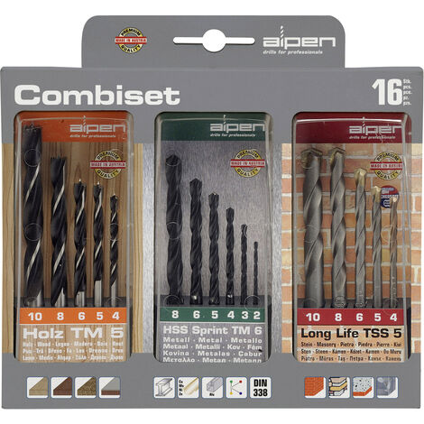 9 Alpen Bohrer Combiset TM9 Holz/ Metall/ Stein  Ø 5 6 8 mm # Combiset TM 9 