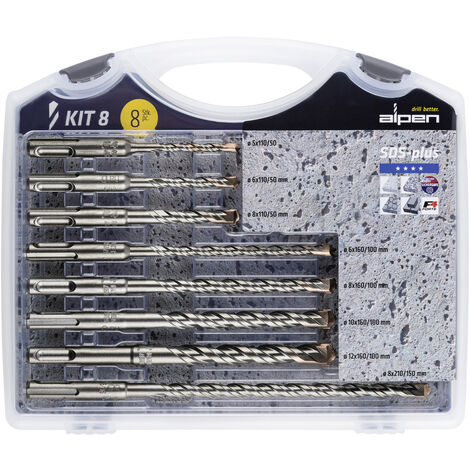 Alpen  80704100100 Hartmetall Hammerbohrer-Set 8teilig 5 mm, 6 mm, 6 mm, 8 mm, 8 mm, 8 mm, 10 mm, 12