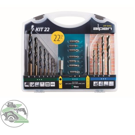 Alpen Bohr- und Schraubset KIT 22 mit Kunststoffkoffer 22-tlg MZ-Set, Bits