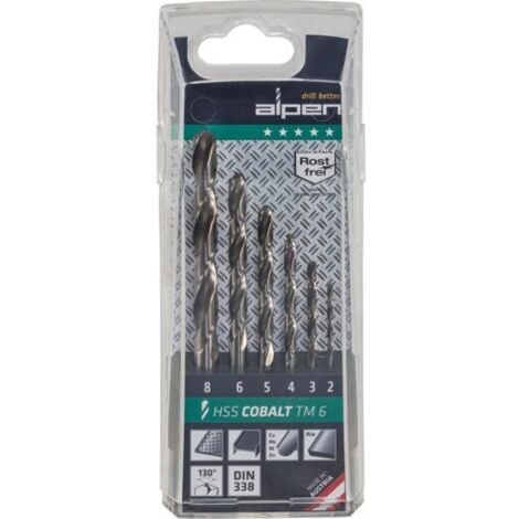 Alpen HSS Cobalt Spiralbohrer kurz 2 - 8 mm 6-tlg Satz in Kunststoffkassette