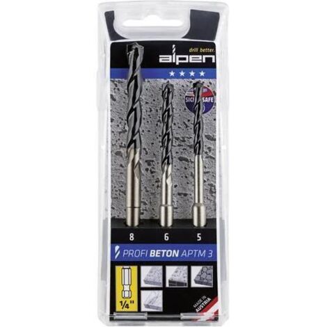 ALPEN RUKO-FORET À BÉTON-QUEUE 1/4 ''6 PANS, 1 X Ø 5, 6, 8 MM, 3 PIÈCES DANS COFFRET EN PLASTIQUE 101803100